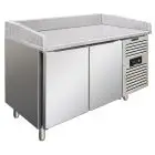 REFRIGERATED PIZZA COUNTER - STAINLESS STEEL - SUITABLE FOR PIZZA CONTAINERS cm 60x40 - VENTILATED COOLING - Mod PZF02 - N. 2 DOORS - TEMPERATURE +2°/+8°C - Dim Cm L 151 x D 80 X h 100
