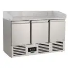 REFRIGERATED SALADETTE AND PIZZA COUNTER - AISI 304 STAINLESS STEEL - Mod SF 903 PZ - STATIC-COOLED WITH FAN - GASTRONORM 1/1 (cm 53 x 32,5) - N 3 REFRIGERATED DOORS - TEMPERATURE +2°/+8°C - Dim cm L 140 x D 70 x h 101
