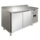 REFRIGERATED TABLE WITH UPSTAND - AISI 304 STAINLESS STEEL - VENTILATED COOLING - Mod SNACK 2200 BTF - N 2 DOORS - CAPACITY Lt 260,3 - TEMPERATURE -18°/-22°C - Dim cm L 136 x D 60 x h 96