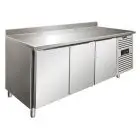 REFRIGERATED TABLE WITH UPSTAND - AISI 304 STAINLESS STEEL - VENTILATED COOLING - Mod SNACK 3200 TNF - N 3 DOORS - CAPACITY Lt 386 - TEMPERATURE -2°/+8°C - Dim cm L 179,5 x D 60 x h 96