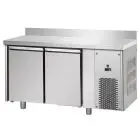 REFRIGERATED COUNTER WITH UPSTAND - STAINLESS STEEL AISI 304 LT - VENTILATED COOLING - Mod. UG02MBTAL - GASTRONORM 1/1 - N. 2 DOORS - TEMPERATURE -18°/-22°C - Dimensions cm. L 142 x D 71,5 x H 95/102 - EC standards