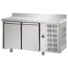 REFRIGERATED COUNTER WITH UPSTAND - STAINLESS STEEL AISI 304 - VENTILATED COOLING - Mod. UG02MGNAL - GASTRONORM 1/1 - N. 2 DOORS - TEMPERATURE 0°/+10°C - Dimensions cm. L 142 x D 70 x H 95/102 - EC standards
