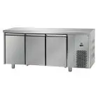 REFRIGERATED COUNTER - STAINLESS STEEL AISI 304 LT - VENTILATED COOLING - Mod.UG03MBT - GASTRONORM 1/1 - N. 3 DOORS - TEMPERATURE -18°/-22°C - Dimensions Cm L 187 x D 71,5 x H 85/92 - EC standards