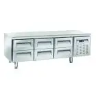 Refrigerated table - Stainless steel - Mod UGN 3160 - Ventilated cooling - 6 drawers - Capacity 268 L - Temperature -2°/+8°C - Dimensions L 180,3 x D 70 x H 65 cm