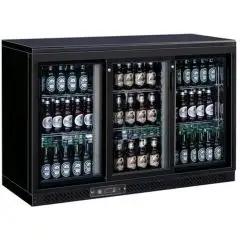UNDERCOUNTER FRIDGE  - PAINTED STEEL/ALUMINIUM EXTERIOR - FOR BEVERAGES - Mod. G-BC3PS - VENTILATED COOLING - CAPACITY Lt 335 - N. 3 SLIDING GLASS DOORS - TEMPERATURE RANGE +2°/+8°C - Dimensions cm L135 x D53,5 x h92 - CE APPROVED