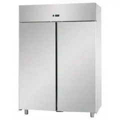UPRIGHT FRIDGE - STAINLESS STEEL AISI 304 - VENTILATED COOLING - Mod BG12ETN - CAPACITY: LT 1200 - N. 2 DOORS - TEMPERATURE 0/+10°C - Dimensions cm L 142 x D 70 x H 203/210 - EC standards