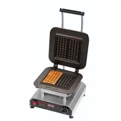 SINGLE WAFFLE MAKER - MOD. 2351825EU - CAST IRON - SHAPE: N. 2 RECTANGULAR WAFFLES cm 8 x 16 x 1,5 - SUPPLY V 230/50Hz SINGLE PHASE - POWER W 2800 - DIMENSIONS Cm L 32 x D 34 x h 27,5 - EC STANDARDS