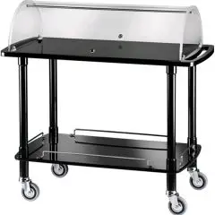 2-SHELF WOODEN CATERING TROLLEY WITH DISPLAY LID - MOD. CLC2 - Trolley for desserts, cheese and starter dishes - Semi-circle plexiglass lid curved inwards - Dim. cm L110xD55xH107