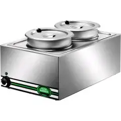 HOT BAIN MARIE WITH POT - MOD. BMP7720 - Stainless steel construction - Capacity n. 1 pan 1/1 GN with n. 2 pots Lt. 8 - Power W 1200 - Single phase V230 50/60 Hz - Dimensions cm L57xD37xH28