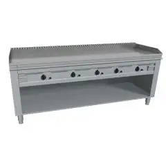 GAS TEPPANYAKI GRIDDLE, 5 BURNERS  - MOD. VGO5200L - 5 cooking zones - Entirely made to measure - Open cupboard - Shiny hard chrome cooking plate - Upstand on 4 sides - Gas power kW 29,0 (5x5,8 kW) - Dimensions: cm L 200 x D 72 x H 85 - CE approved