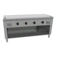 ELECTRIC TEPPANYAKI GRIDDLE, 4 COOKING ZONES  - MOD. VGP4160G - Entirely made to measure - Open cupboard - Shiny hard chrome cooking plate - Perimetral runner - Electric power kW 21,6 (4x5,4 kW) - Three phase 400V - Dimensions: cm L 160 x D 70 x H 85 - CE