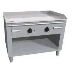 ELECTRIC TEPPANYAKI GRIDDLE, 2 COOKING ZONES  - MOD. VGO2100G - Entirely made to measure - Open cupboard - Shiny hard chrome cooking plate - Upstand on 4 sides - Electric power kW 10,8 (2x5,4 kW) - Three phase 400V - Dimensions: cm L 100 x D 70 x H 85 - C