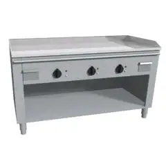 ELECTRIC TEPPANYAKI GRIDDLE, 3 COOKING ZONES  - MOD. VGO3120G - Entirely made to measure - Open cupboard - Shiny hard chrome cooking plate - Upstand on 4 sides - Electric power kW 16,2 (3x5,4 kW) - Three phase 400V - Dimensions: cm L 120 x D 70 x H 85 - C