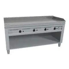 ELECTRIC TEPPANYAKI GRIDDLE, 4 COOKING ZONES  - MOD. VGO4180 - Entirely made to measure - Open cupboard - Shiny hard chrome cooking plate - Upstand on 4 sides - Electric power kW 21,6 (4x5,4 kW) - Three phase 400V - Dimensions: cm L 180 x D 70 x H 85 - CE