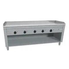 ELECTRIC TEPPANYAKI GRIDDLE, 5 COOKING ZONES  - MOD. VGO5200G - Entirely made to measure - Open cupboard - Shiny hard chrome cooking plate - Upstand on 4 sides - Electric power kW 27,0 (5x5,4 kW) - Three phase 400V - Dimensions: cm L 200 x D 70 x H 85 - C