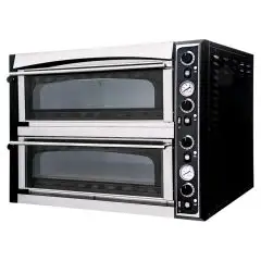 ELECTRIC PIZZA OVEN - MECHANICAL CONTROL - Mod. SUPERIOR XL44 GLASS - Twin deck oven - Glass doors - Firebrick oven base or firebrick oven top and base or Fully firebrick oven chamber - Chamber dimensions cm L 72 x D 72 x 14 h - N. Pizzas 4 + 4 (Ø cm 35) 