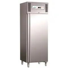 UPRIGHT FRIDGE - STAINLESS STEEL AISI 304 - FOR SNACK BARS - STATIC COOLING - Mod. G-SNACK400TN - GROSS CAPACITY Lt 429 - SINGLE SOLID DOOR - TEMPERATURE RANGE -2°/+8°C - Dimensions cm L68 x D70 x h200 - CE APPROVED