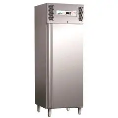 UPRIGHT FRIDGE - STAINLESS STEEL AISI 304 - FOR SNACK BARS - STATIC COOLING - Mod. G-SNACK400BT - GROSS CAPACITY Lt 429 - SINGLE SOLID DOOR - TEMPERATURE RANGE -18º/-20ºC - Dimensions cm L68 x D70 x h200 - CE APPROVED