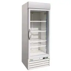 UPRIGHT FREEZER - PAINTED METAL EXTERIOR - FOR SNACK BARS - VENTILATED COOLING - Mod. G-SNACK420BTG - CAPACITY Lt 578 - SINGLE GLASS DOOR - TEMPERATURE RANGE -18º/-22ºC - Dimensions cm L68 x D63 x h213 - CE APPROVED