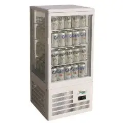 REFRIGERATED COUNTERTOP DRINKS DISPLAY - GLASS ON 4 SIDES - Mod. G-TCBD68 - TEMPERATURE RANGE +2º/+8ºC - Capacity Lt. 68 - Supply SINGLE PHASE 230V/1/50Hz - Power W 160 - Dimensions cm L42,8 x D38,6 x h92,4 - Weight Kg 33