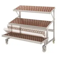 Display with inclined shelves - For Fruit and Vegetables - Mod. FULL - N. 2 fixed shelves + N. 1 resealable lower floor - Anodized aluminum alloy frame - With wheels (n.2 with pedal lock)