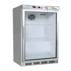 UNDERCOUNTER FRIDGE - STAINLESS STEEL - STATIC COOLING - ECO - Mod. G-ER200GSS - SINGLE GLASS DOOR - CAPACITY LT 130 - TEMPERATURE RANGE +2º/+8ºC - Dimensions cm L60 x D58,5 x h85,5 - CE APPROVED