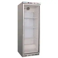UPRIGHT FRIDGE - STAINLESS STEEL - STATIC COOLING - ECO - Mod. G-ER400GSS - SINGLE GLASS DOOR - CAPACITY LT 350 - TEMPERATURE RANGE +2º/+8ºC - Dimensions cm L60 x D58,5 x h185,5 - CE APPROVED