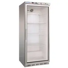 UPRIGHT FRIDGE - STAINLESS STEEL - STATIC COOLING - ECO - Mod. G-ER600GSS - SINGLE GLASS DOOR - CAPACITY LT 570 - TEMPERATURE RANGE +2º/+8ºC - Dimensions cm L77,7 x D69,5 x h189,5 - CE APPROVED