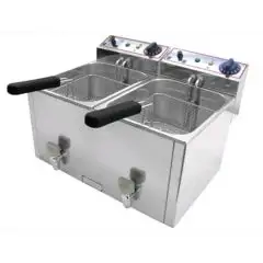 ELECTRIC FRYER - COUNTERTOP MODEL - WITH DRAIN TAP - Mod. FR 8+8 - Tank Lt. 8 + 8 oil capacity - Power kW 3 + 3 - Single phase - Dimensions cm L 52,5 x D 40 x 34,5h - EC standards