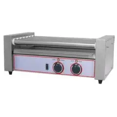 HOT DOG ROLLER - Mod. R 7 - 7 stainless steel rollers - Capacity approximately 12 pcs - Temperature +50/+250 °C - Power W 590 - Single phase - Dimensions cm L 58 x D 30,5 x 23h - EC standards
