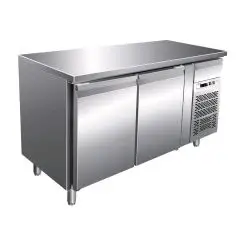 REFRIGERATED COUNTER - STAINLESS STEEL AISI 304 - VENTILATED COOLING - Mod. G-GN2100TN - GASTRONORM 1/1 (cm 53x32,5) - DOUBLE SOLID DOOR - GROSS CAPACITY Lt 282 - TEMPERATURE RANGE -2°/+8°C - Dimensions cm L136 x D70 x h86 - CE APPROVED