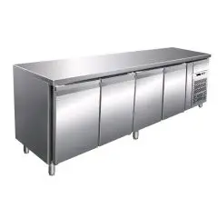 REFRIGERATED COUNTER - STAINLESS STEEL AISI 304 - VENTILATED COOLING - Mod. G-GN4100TN - GASTRONORM 1/1 (cm 53x32,5) - N. 4 SOLID DOORS - GROSS CAPACITY Lt 553 - TEMPERATURE RANGE -2°/+8°C - Dimensions cm L223 x D70 x h86 - CE APPROVED