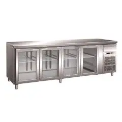 REFRIGERATED COUNTER - STAINLESS STEEL AISI 304 - VENTILATED COOLING - Mod. G-GN4100TNG - GASTRONORM 1/1 (cm 53x32,5) - N. 4 GLASS DOORS - GROSS CAPACITY Lt 553 - TEMPERATURE RANGE +2°/+8°C - Dimensions cm L223 x D70 x h86 - CE APPROVED