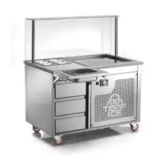 ICE PLATE, FREE-STANDING - MOD. VRLEG1200 - FOR ICE CREAM ROLLS - GRANITE WORKTOP WITH N. 6 x GN 1/9 - 3-DRAWER, DRAWER SET - MAX TEMP. -38°C - SINGLE PHASE - Power Kw 1,23 - PLATE DIMENSIONS cm 61 x 56 - EXTERNAL DIMENSIONS cm L 120 x D 75 x 85/135h