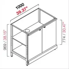 AMBIENT BACK BAR COUNTER - FINISHING PANELS NOT INCLUDED - MOD. RBL1000ANTE - METAL CONSTRUCTION - N. 2 GREY CHIPBOARD HINGED DOORS - AVAILABLE IN 3 DEPTH SIZES: cm 40, 55, 63 - DIM Cm L 100 X H 96,9