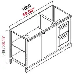 AMBIENT BACK BAR COUNTER - FINISHING PANELS NOT INCLUDED - MOD. RBL1500ANTETRDOPPIA - METAL CONSTRUCTION - N. 2 GREY CHIPBOARD HINGED DOORS - DOUBLE HOPPER - AVAILABLE IN 2 DEPTH SIZES: cm 55, 63 - DIM Cm L 150 X H 96,9