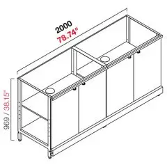 AMBIENT BACK BAR COUNTER - FINISHING PANELS NOT INCLUDED - MOD. RBL20004ANTE - METAL CONSTRUCTION - N. 4 GREY CHIPBOARD HINGED DOORS - AVAILABLE IN 3 DEPTH SIZES: cm 40, 55, 63 - DIM Cm L 200 X H 96,9