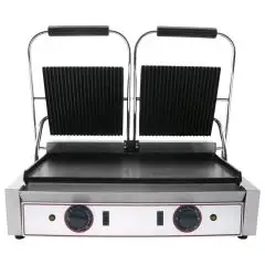 ELECTRIC PANINI GRILL - CAST IRON - Mod. RL 2 - Double smooth plate - Cooking plate cm 48x24 - Power kW 1,8 (x2) - Single phase - Dimensions cm L 56,5 x D 31 x 22h - CE approved