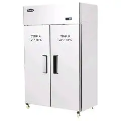 COMPACT UPRIGHT FRIDGE - STAINLESS STEEL - Mod. YBF9239GR - VENTILATED COOLING - CAPACITY LT 840 - N. 2 PORTE - DUAL TEMP. NT + LT - TEMPERATURE -2°/+8°C / -22°/-17°C - Dim. cm L 120 x D 73 x h 195,5 - CE APPROVED