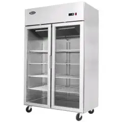 COMPACT UPRIGHT FRIDGE - STAINLESS STEEL - Mod. YCF9408GR - VENTILATED COOLING - CAPACITY LT 900 - N. 2 GLASS DOORS - TEMPERATURE -17°/-20°C - Dim. cm L 120 x D 73 x h 195,5 - CE APPROVED