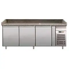 REFRIGERATED PIZZA COUNTER - STAINLESS STEEL AISI 304 - FOR PIZZA CONTAINERS cm 60x40 - VENTILATED COOLING - Mod. G-PZ3600TN - TRIPLE SOLID DOOR - Temperature range +2°/+8°C - Dimensions cm 202X80X100 - CE APPROVED