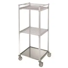 CURED MEATS CURING TROLLEY - Mod. CAR ALU - Anodized aluminum frame - Wheels - With aluminum tray and transoms - Dimensions cm L 84 x P 77 x 185h