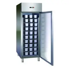 UPRIGHT FREEZER - AISI 304 STAINLESS STEEL - ICE CREAM-SPECIFIC - VENTILATED COOLING - Mod. GELATO990BT - CAPACITY Lt 852 - N. 1 DOOR - TEMPERATURE -14º/-22ºC - Dim. cm L 74 x D 99 x h 201 - HOLDS UP TO N. 54 x PANS 5L - CE approved