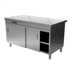 Hot cupboard unit with sliding doors - Stainless steel construction with scotch brite finish