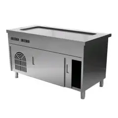 Ambient unit with cold top and sliding doors - Top border H 2 cm - Stainless steel construction with scotch brite finish