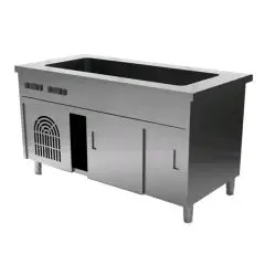 Ambient unit with cold deep pan top and sliding doors - Deep pan top H 22 cm - Stainless steel construction with scotch brite finish