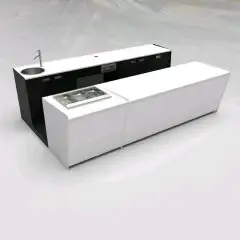 BAR COUNTER AND BACK COUNTER WITH PANORAMA ICE CREAM DISPLAY - MOD. START UP L1000PANORAMA+L2500 H951 - N. 3 CELLS WITH VENTILATED REFRIGERATION - V 230/50Hz SINGLE-PHASE POWER SUPPLY - WITH BUILT-IN CONDENSING UNIT - COFFEE MACHINE STATION - SINK WITH SI