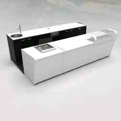 BAR COUNTER AND BACK COUNTER WITH PANORAMA ICE CREAM DISPLAY - MOD. START UP L1000PANORAMA+L2500 H951 BC - WITH GLASS PALLET - N. 3 CELLS WITH VENTILATED REFRIGERATION - V 230/50Hz SINGLE-PHASE POWER SUPPLY - WITH BUILT-IN CONDENSING UNIT - COFFEE MACHINE