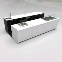 BAR COUNTER AND BACK COUNTER WITH PANORAMA ICE CREAM DISPLAY - MOD. START UP L1000PANORAMA+L2500/SX H951 VT - WITH REFRIGERATED TANK FOR FOOD & BEVERAGE DISPLAY ON THE LEFT - GLASS FOR REFRIGERATED TANK PROTECTION - N. 3 CELLS WITH VENTILATED REFRIGERATIO
