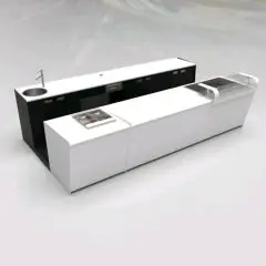 BAR COUNTER AND BACK COUNTER WITH PANORAMA ICE CREAM DISPLAY - MOD. START UP L1000PANORAMA+L3000/SX H951 BC - WITH REFRIGERATED TANK FOR FOOD & BEVERAGE DISPLAY ON THE LEFT - TRANSPARENT GLASS PROTECTION PALLET FOR REFRIGERATED TANK - N. 3 CELLS WITH VENT